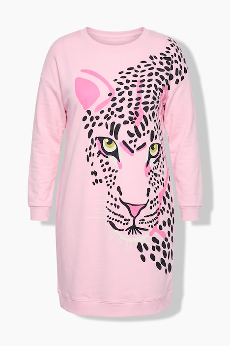 Dlouhá mikina, volný střih, velký motiv leopardí hlavy