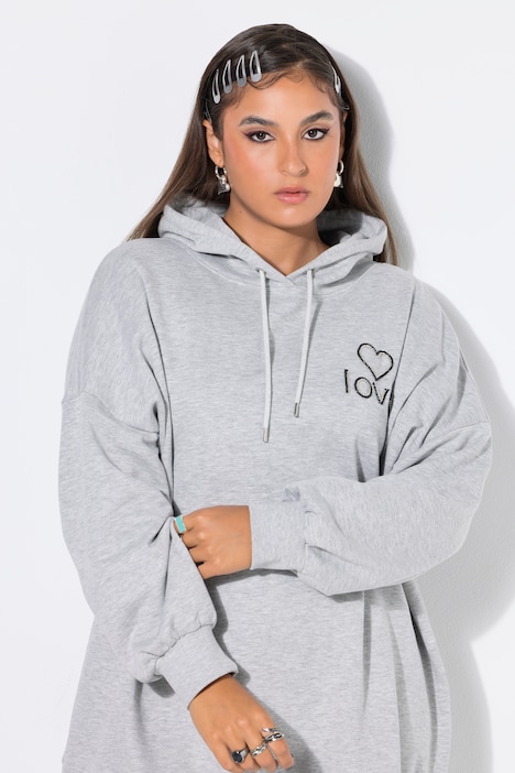 Hoodie, Oversize Shape, Perlen Heart Love