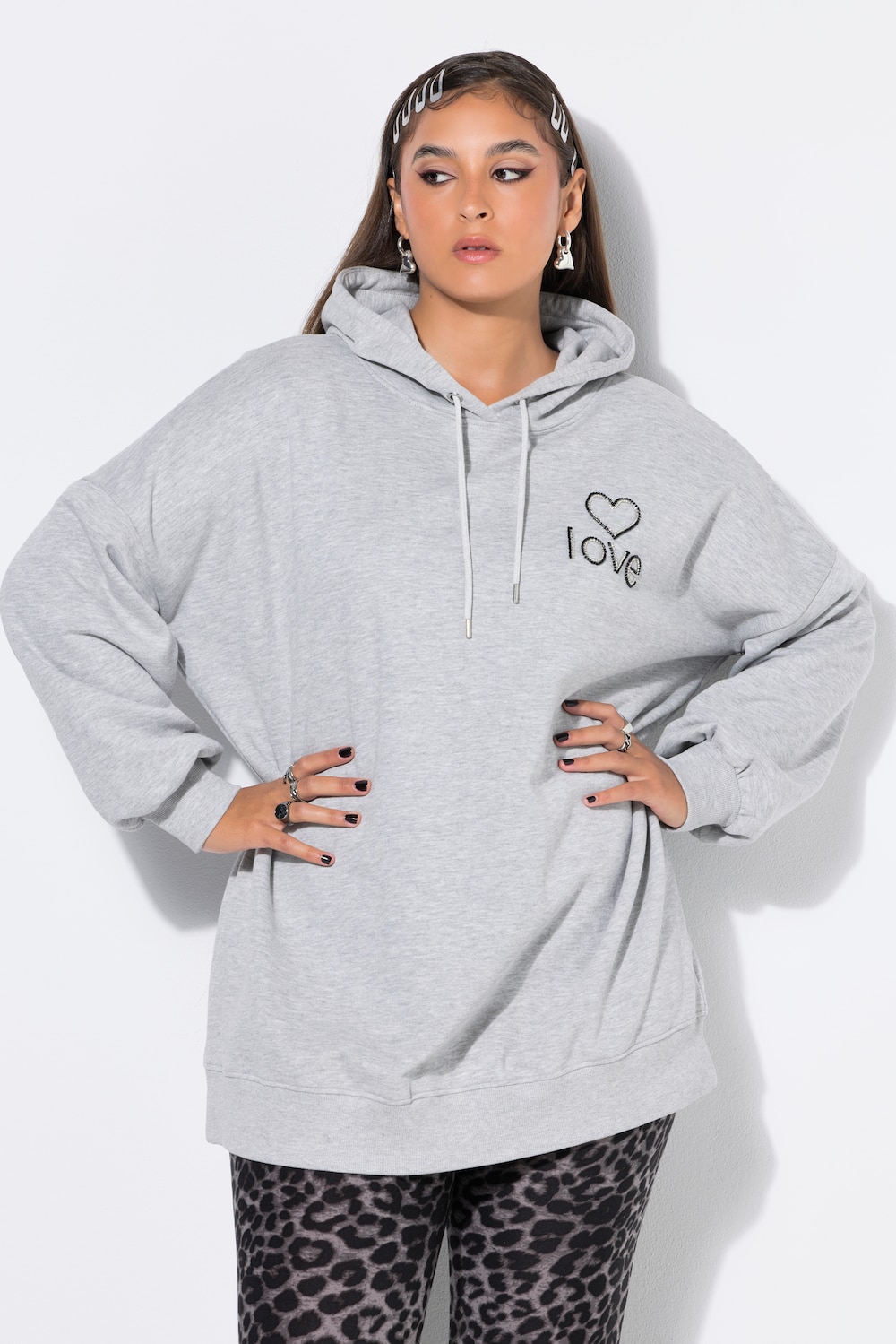 Hoodie, Oversize Shape, Perlen Heart Love