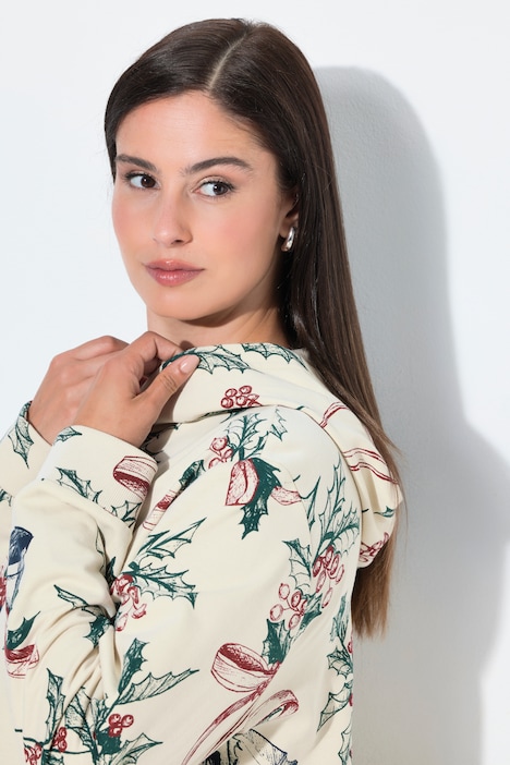 Holiday Bell Print Hooded Sweatshirt