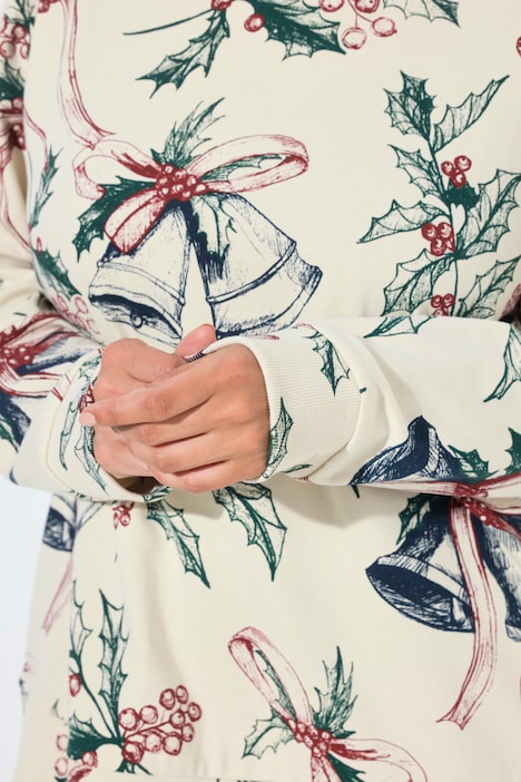 Holiday Bell Print Hooded Sweatshirt