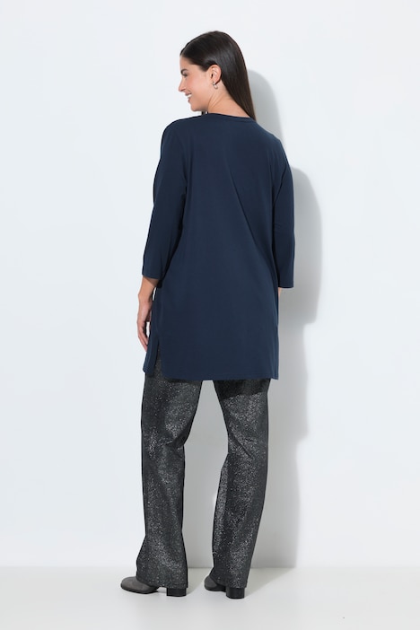 Shirt, Glitzerdruck, A-Linie, V-Ausschnitt, Langarm