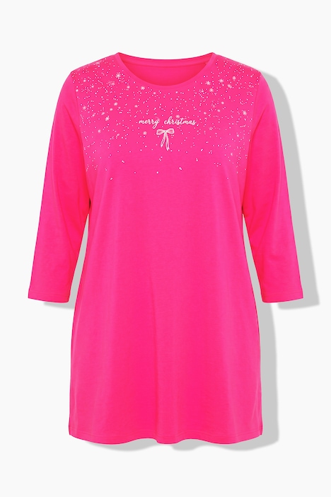 Shirt, Glitzerdruck, A-Linie, V-Ausschnitt, Langarm