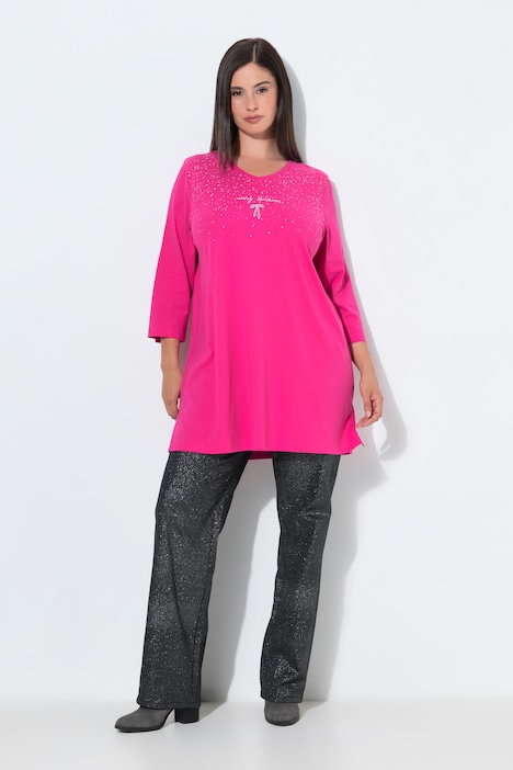 Shirt, Glitzerdruck, A-Linie, V-Ausschnitt, Langarm