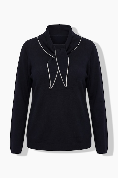 Pullover, Schal-Detail, V-Ausschnitt, Langarm