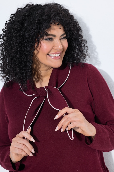 Pullover, Schal-Detail, V-Ausschnitt, Langarm