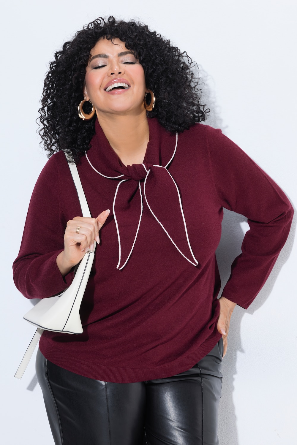 Pullover, Schal-Detail, V-Ausschnitt, Langarm