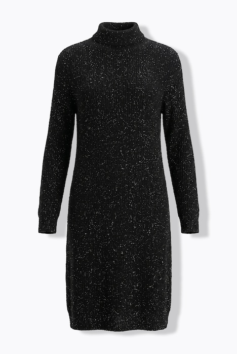 Strickkleid, Pailletten, A-Linie, Stehkragen, Langarm