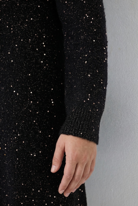 Strickkleid, Pailletten, A-Linie, Stehkragen, Langarm