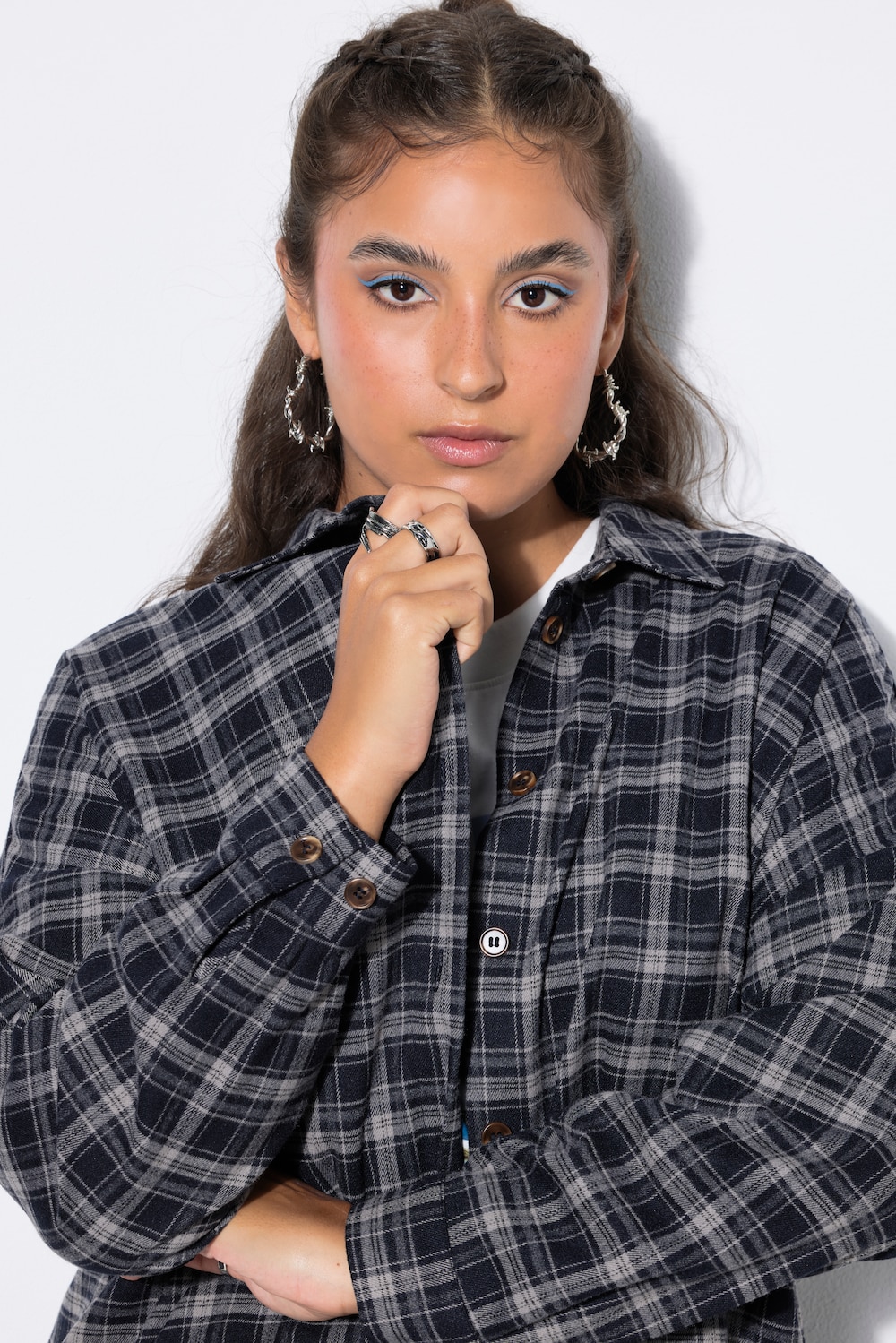 Rutete skjorte, oversized, lange ermer, lengre bak