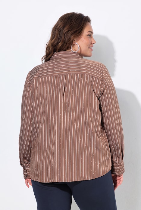Bluse, Streifen, Ziersteine, Hemdkragen, Langarm