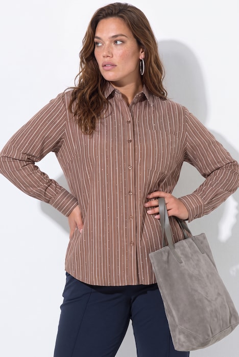 Bluse, Streifen, Ziersteine, Hemdkragen, Langarm