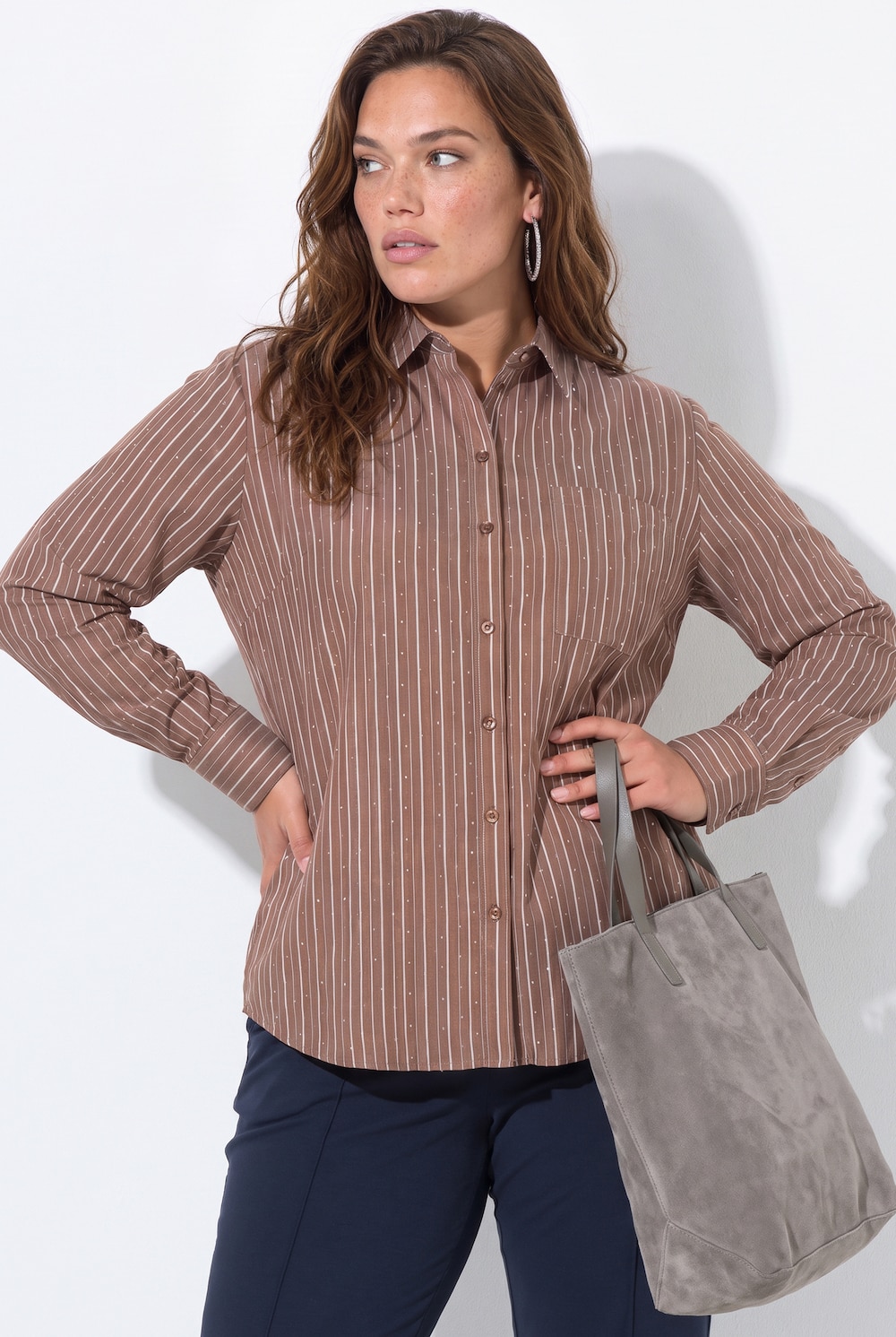 Bluse, Streifen, Ziersteine, Hemdkragen, Langarm