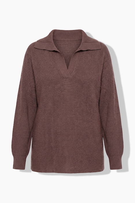 Pullover, Querrippen, Troyerkragen, Langarm