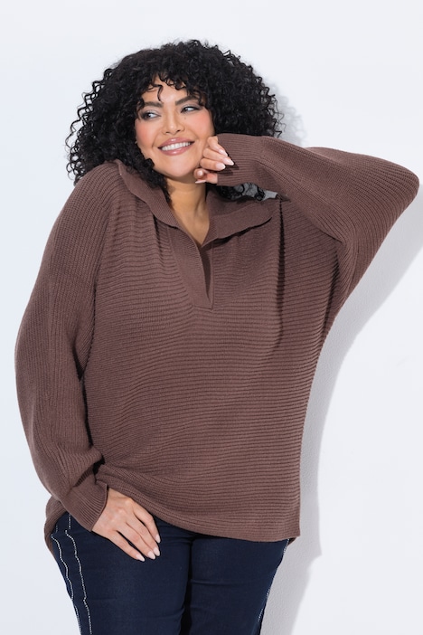 Pullover, Querrippen, Troyerkragen, Langarm