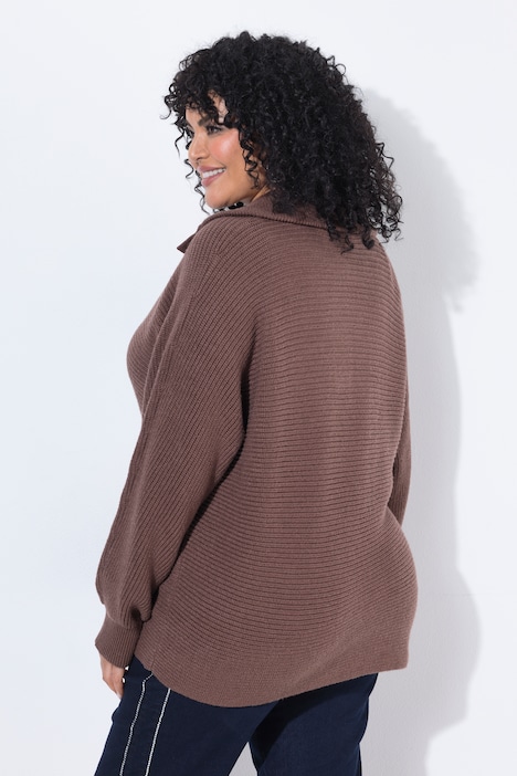 Pullover, Querrippen, Troyerkragen, Langarm