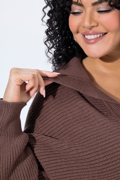Pullover, Querrippen, Troyerkragen, Langarm