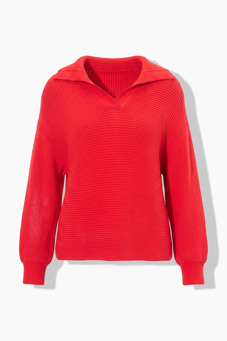 Pullover, Querrippen, Troyerkragen, Langarm