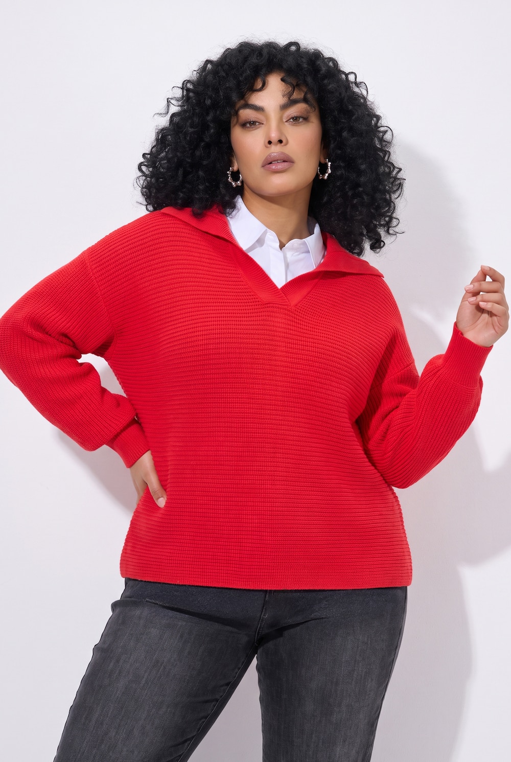Pullover, Querrippen, Troyerkragen, Langarm