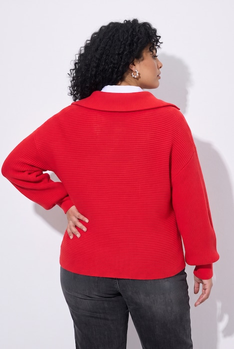 Pullover, Querrippen, Troyerkragen, Langarm
