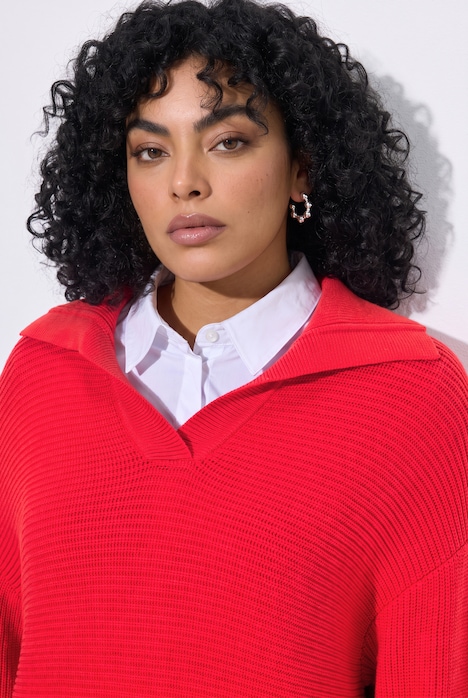Pullover, Querrippen, Troyerkragen, Langarm