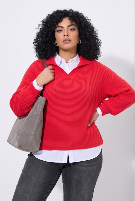 Pullover, Querrippen, Troyerkragen, Langarm