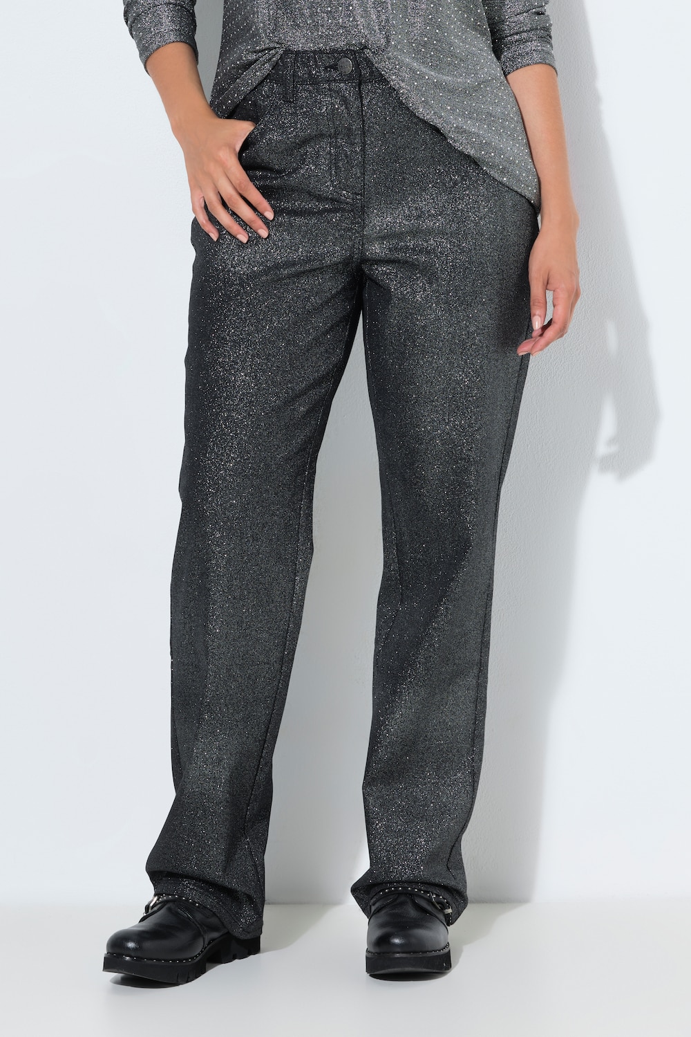 Glitzerhose Mandy, weites Bein, 5-Pocket-Hose