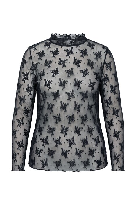 Mesh-Shirt, Slim Fit, Mesh-Spitze, Langarm