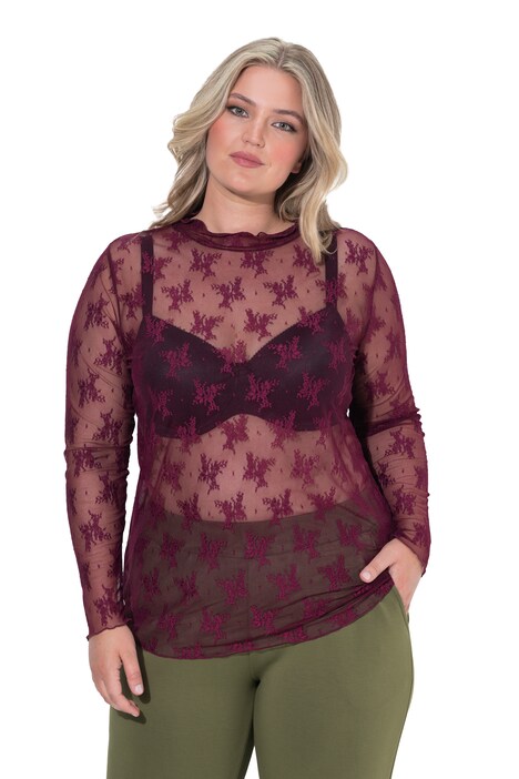 Mesh-Shirt, Slim Fit, Mesh-Spitze, Langarm
