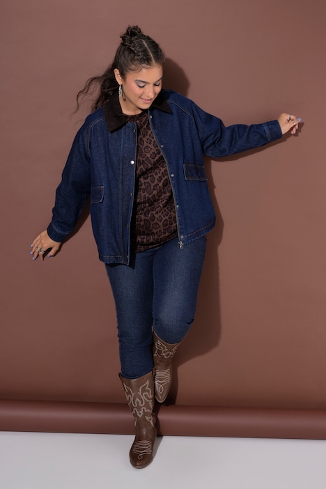 Jeansjacke, Oversize Shape, Cordkragen, Raglanärmel