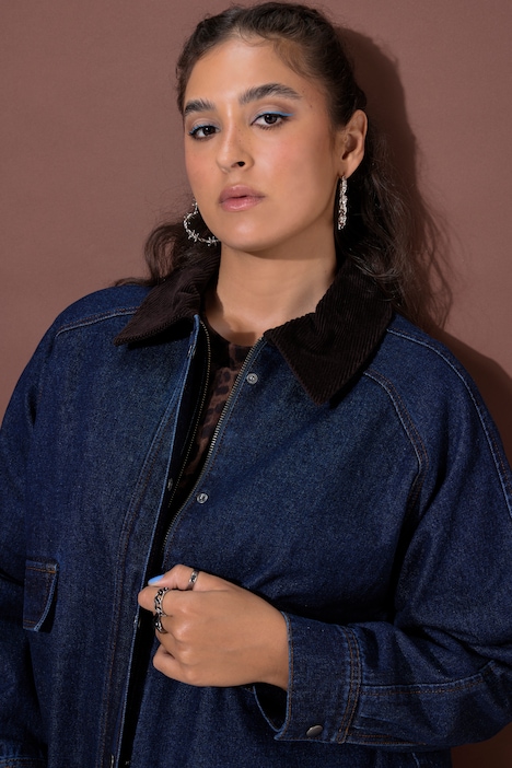 Jeansjacke, Oversize Shape, Cordkragen, Raglanärmel