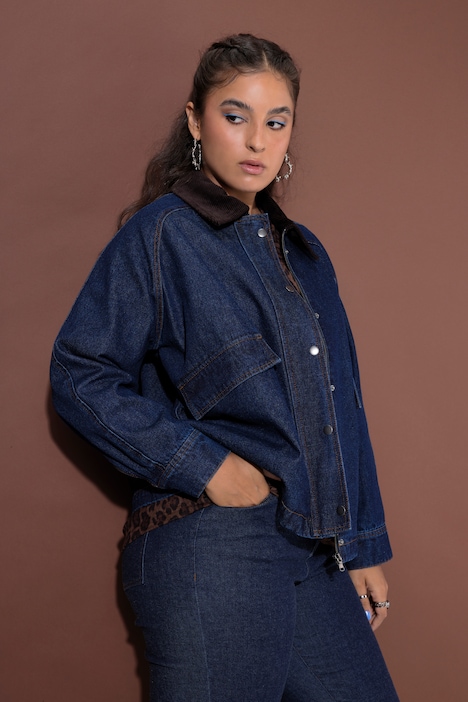 Jeansjacke, Oversize Shape, Cordkragen, Raglanärmel