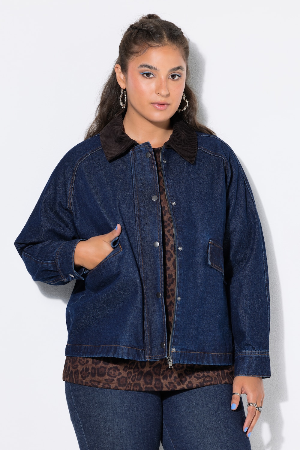 Jeansjacke, Oversize Shape, Cordkragen, Raglanärmel