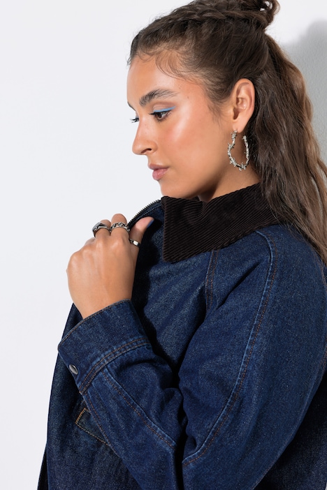 Jeansjacke, Oversize Shape, Cordkragen, Raglanärmel