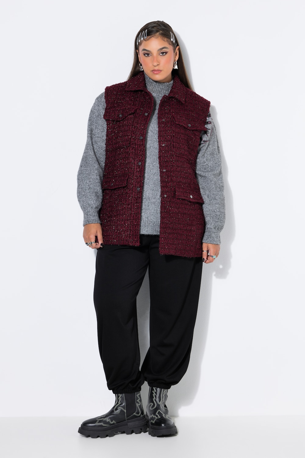 Bouclé-Weste, Loose Shape, Knopfleiste