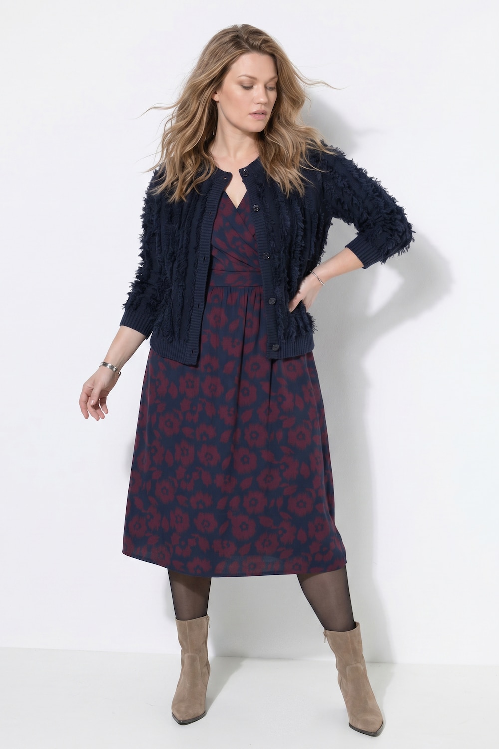Strickjacke, Streifen, Rundhals, Langarm, Biobaumwolle