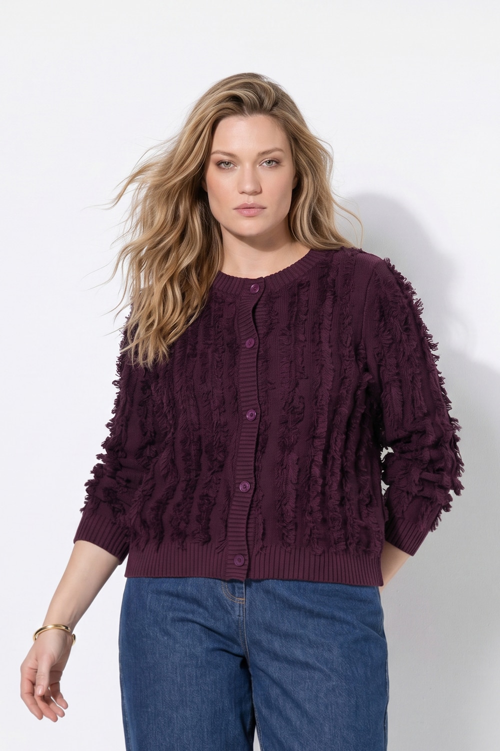 Strickjacke, Streifen, Rundhals, Langarm, Biobaumwolle