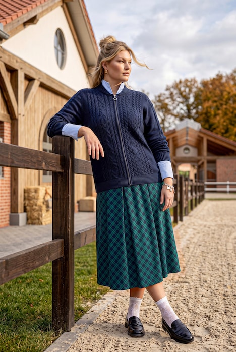 Strickjacke, Zopfmuster, Stehkragen, Langarm