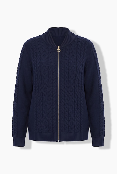 Strickjacke, Zopfmuster, Stehkragen, Langarm