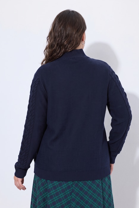 Strickjacke, Zopfmuster, Stehkragen, Langarm