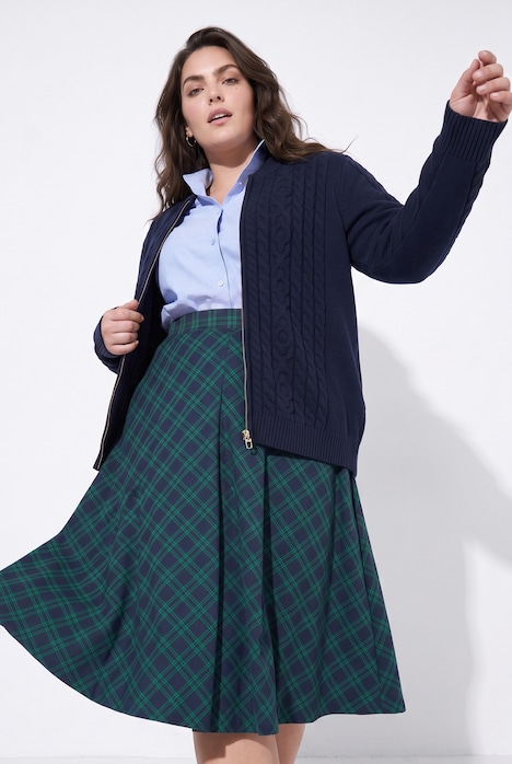 Strickjacke, Zopfmuster, Stehkragen, Langarm