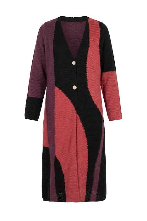 Long-Strickjacke, Colorblocking, V-Ausschnitt, Biobaumwolle