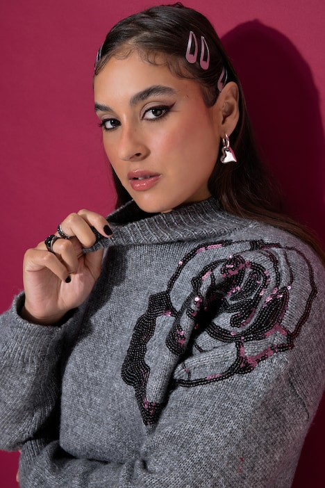 Pullover, Oversize Shape, Pailletten-Rose