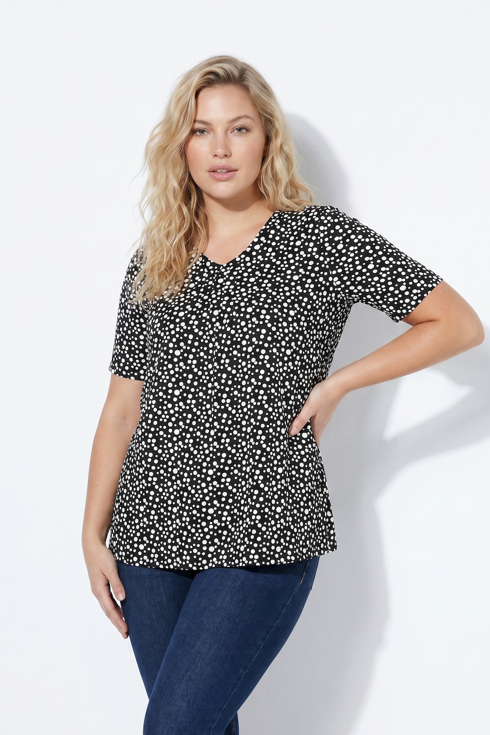 T-shirt, bedrukt, A-lijn, V-hals, korte mouw