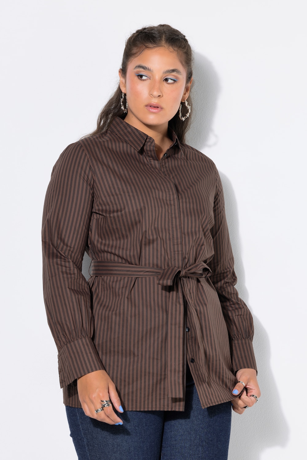 Streifenbuse, Slim Straight, Bindegürtel,