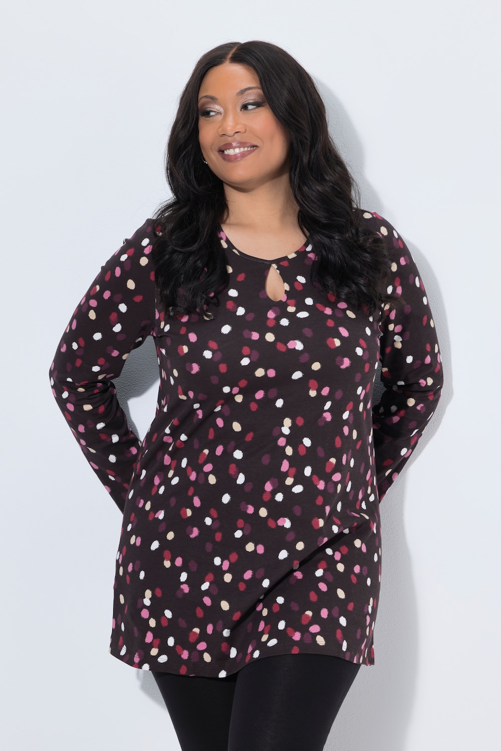 Longshirt, Punkte, A-Linie, Rundhals, Langarm