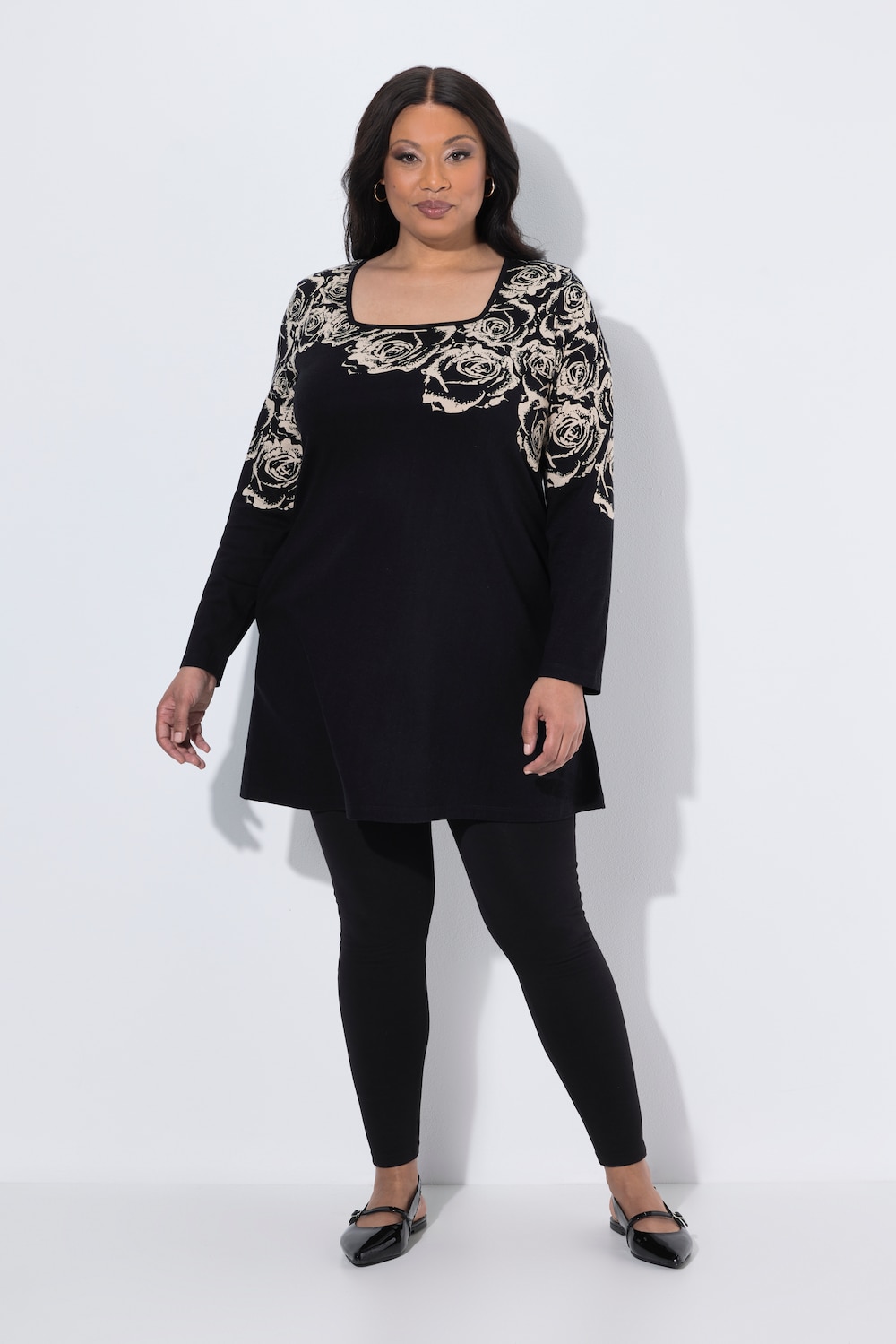 Longshirt, Motivdruck, A-Linie, Carré-Ausschnitt, Langarm