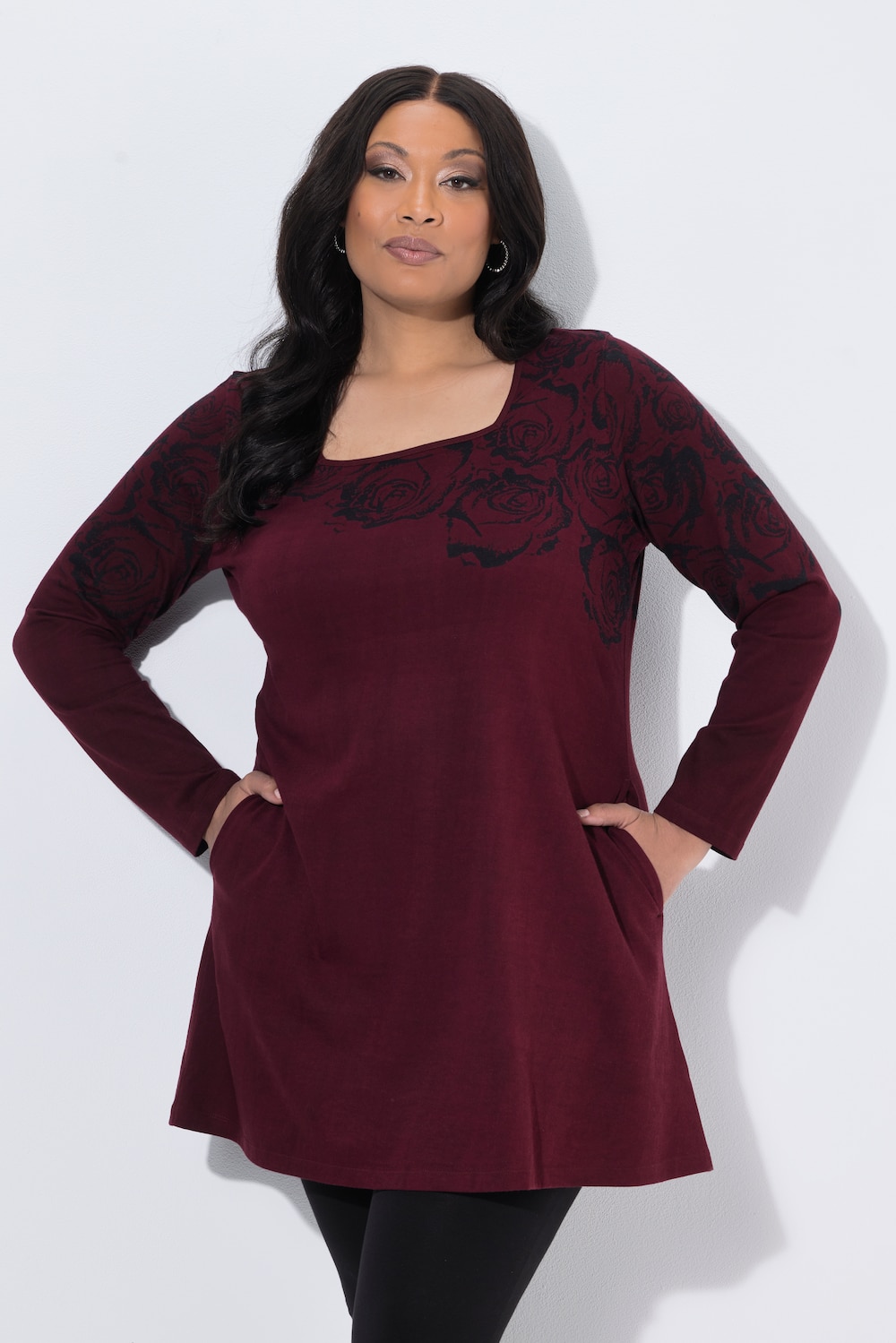 Longshirt, Motivdruck, A-Linie, Carré-Ausschnitt, Langarm