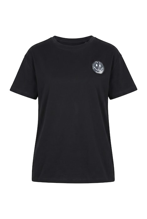 T-Shirt, Boxy Fit, Pailletten, Smiley-Patch, Halbarm