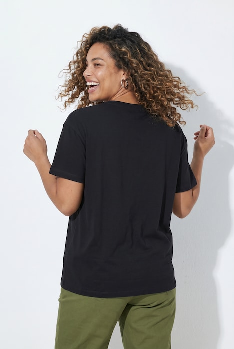 T-Shirt, Boxy Fit, Pailletten, Smiley-Patch, Halbarm